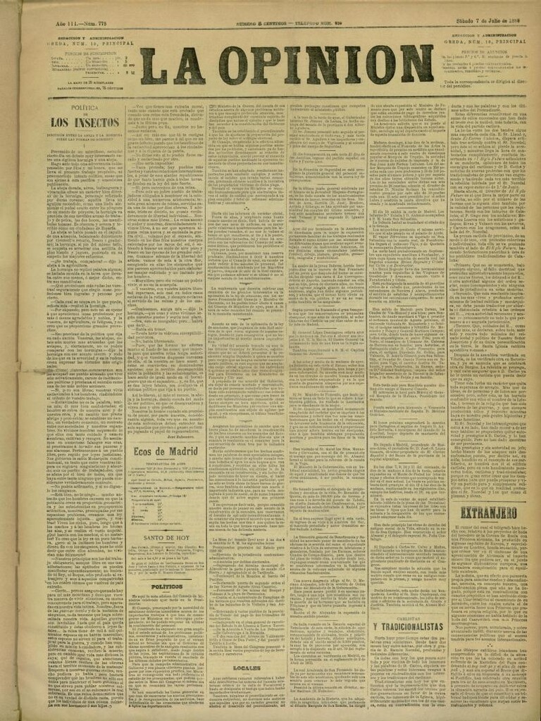 Miniatura de La Opinión del 7 de julio de 1888, nº 775