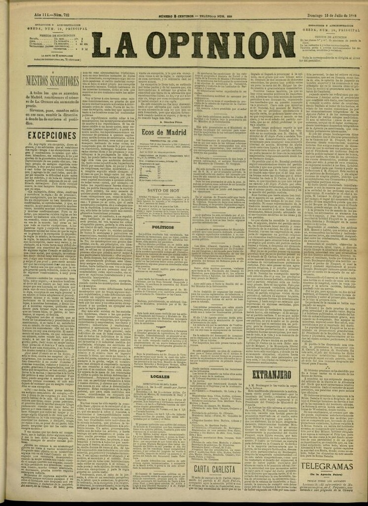 Miniatura de La Opinión del 15 de julio de 1888, nº 782