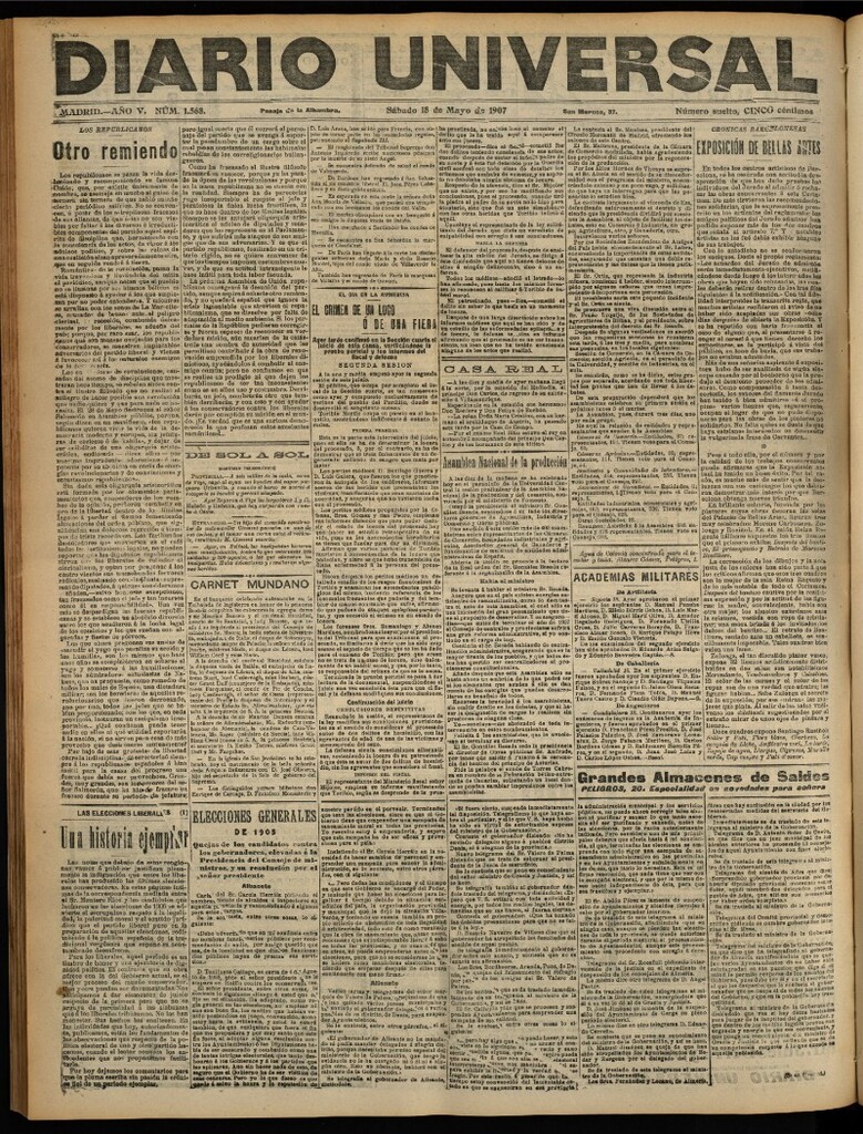 Miniatura de Diario Universal del 18 de mayo de 1907, edición de tarde