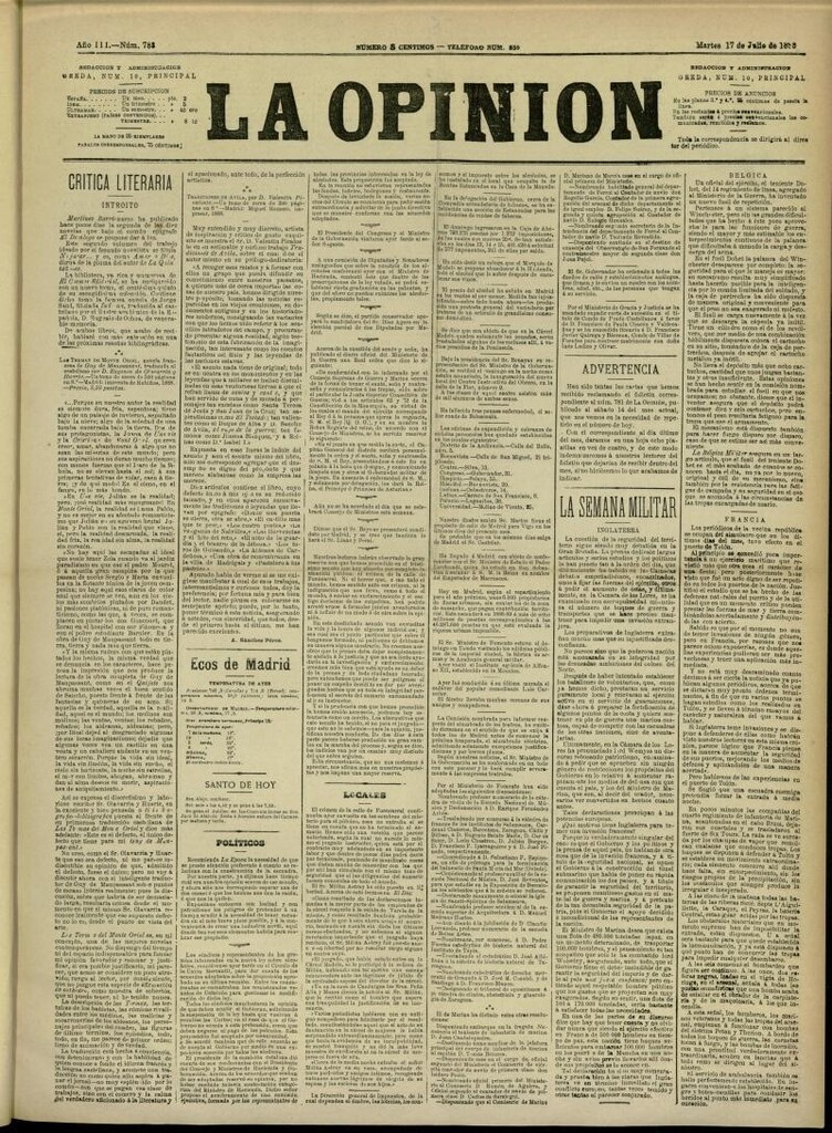 Miniatura de La Opinión del 17 de julio de 1888, nº 783
