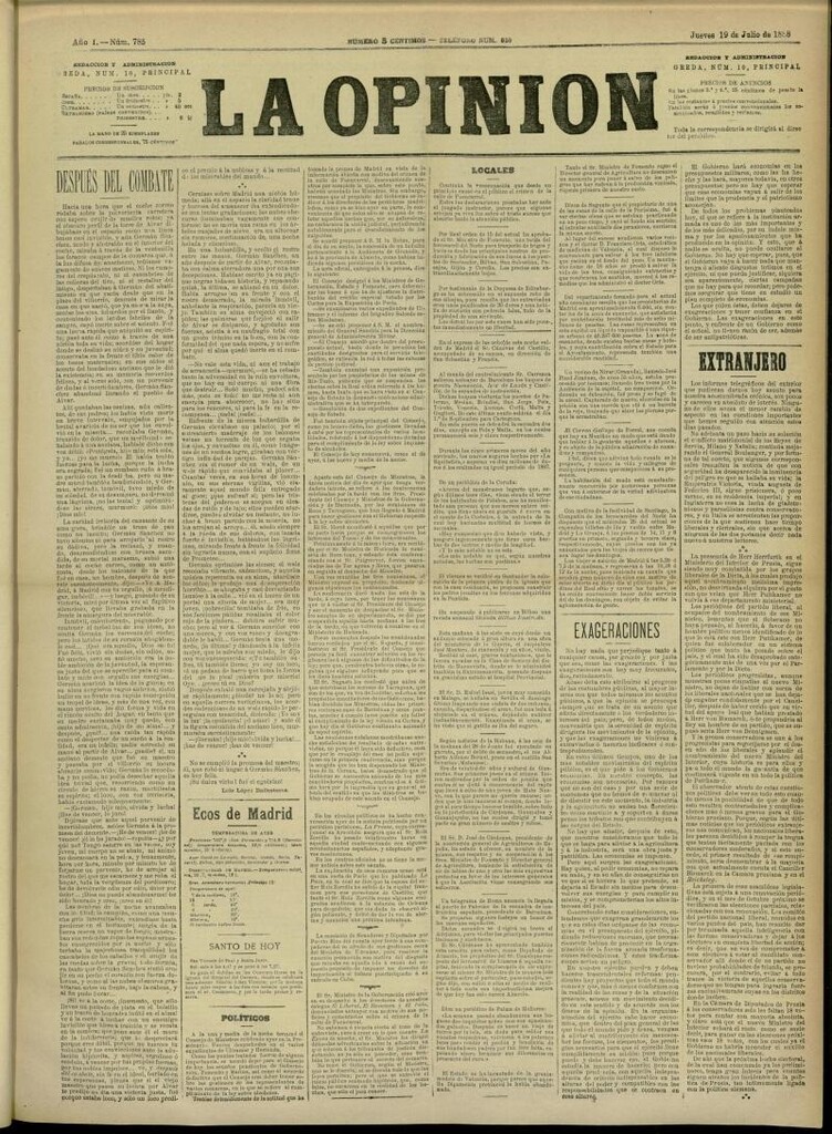 Miniatura de La Opinión del 19 de julio de 1888, nº 785