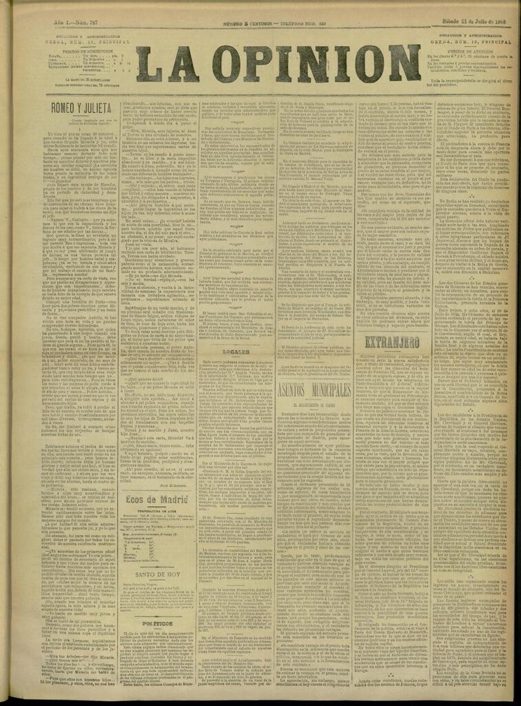 Miniatura de La Opinión del 21 de julio de 1888, nº 787