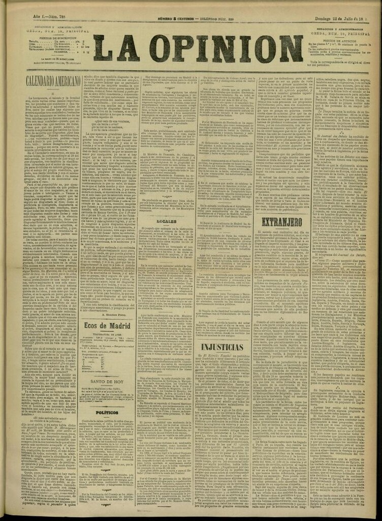 Miniatura de La Opinión del 22 de julio de 1888, nº 788