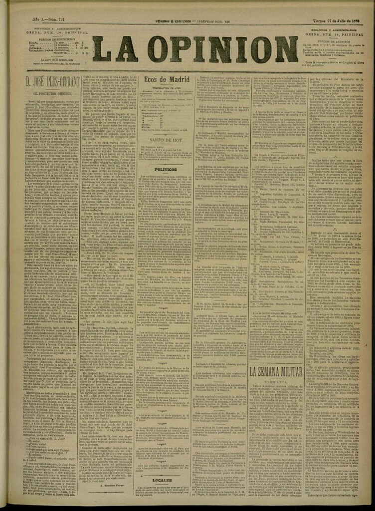 Miniatura de La Opinión del 27 de julio de 1888, nº 791