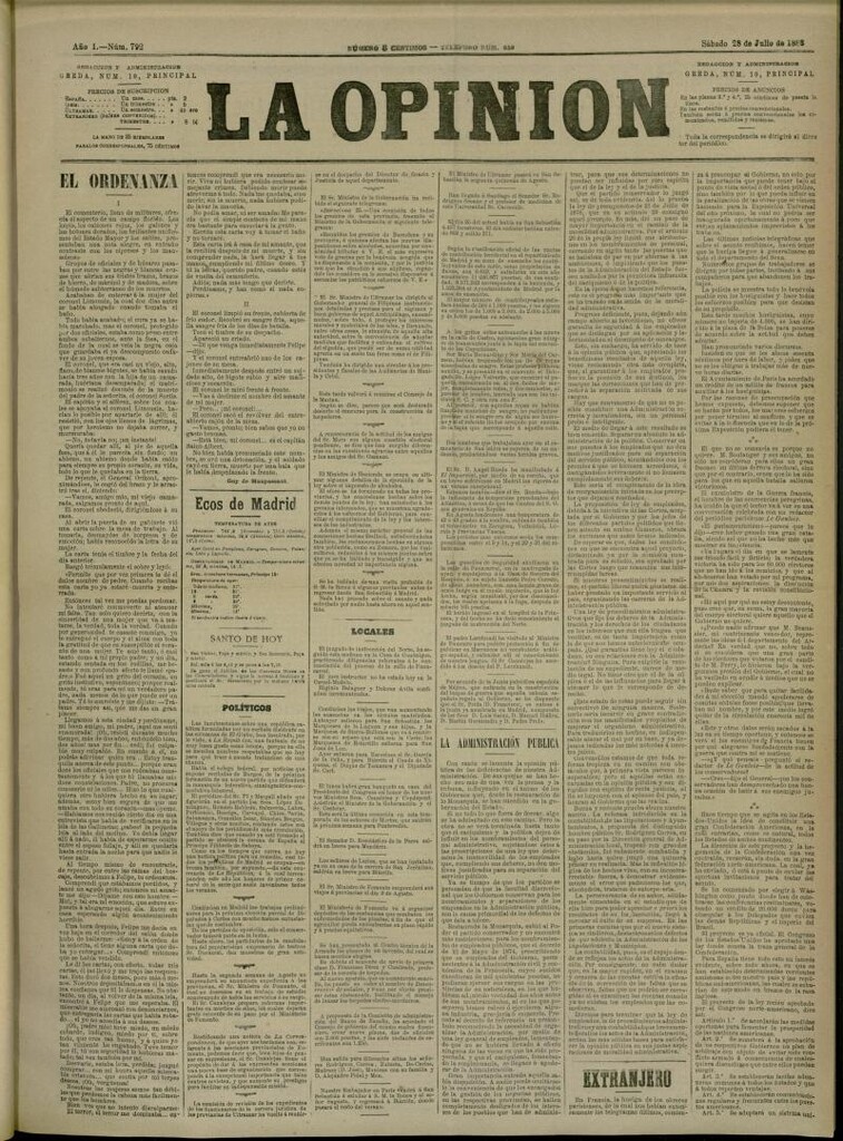 Miniatura de La Opinión del 28 de julio de 1888, nº 792