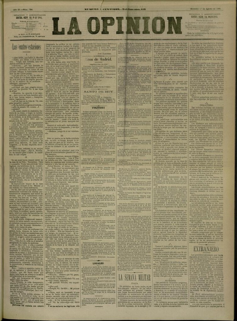 Miniatura de La Opinión del 1 de agosto de 1888, nº 794