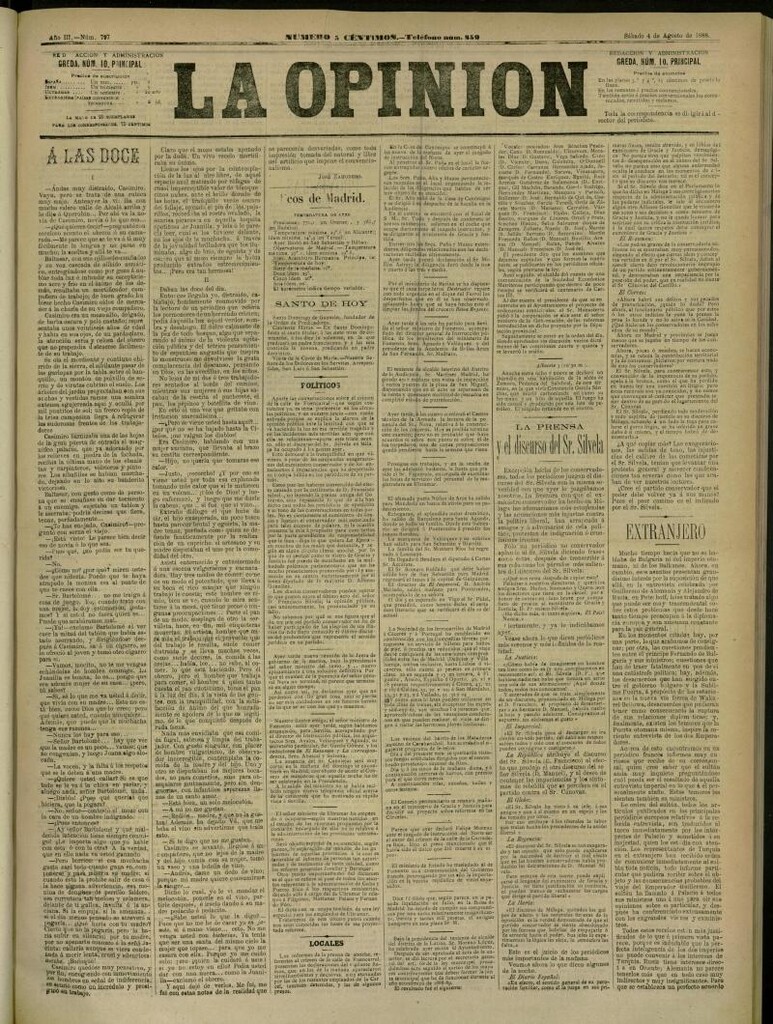 Miniatura de La Opinión del 4 de agosto de 1888, nº 797