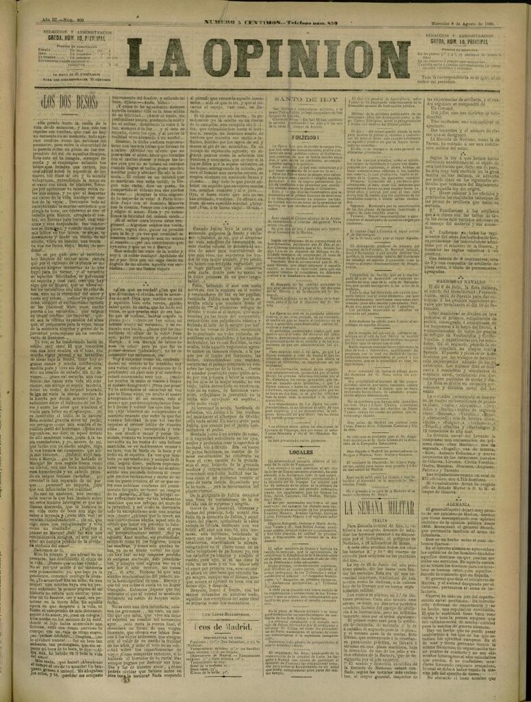 Miniatura de La Opinión del 8 de agosto de 1888, nº 800