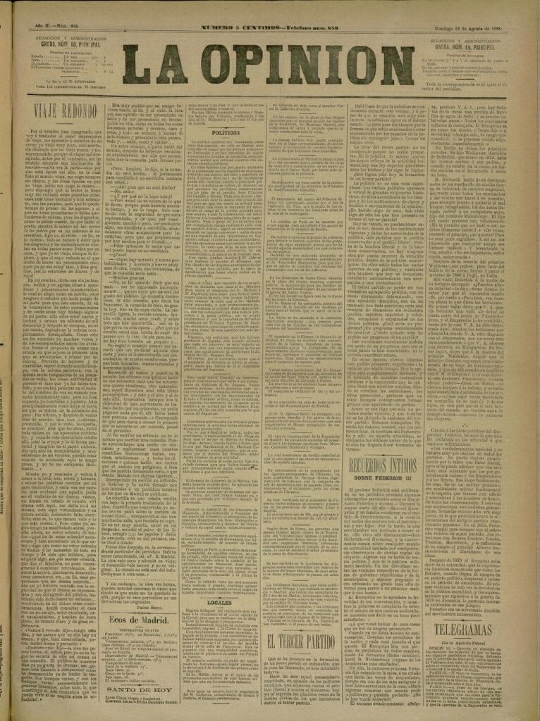 Miniatura de La Opinión del 12 de agosto de 1888, nº 804
