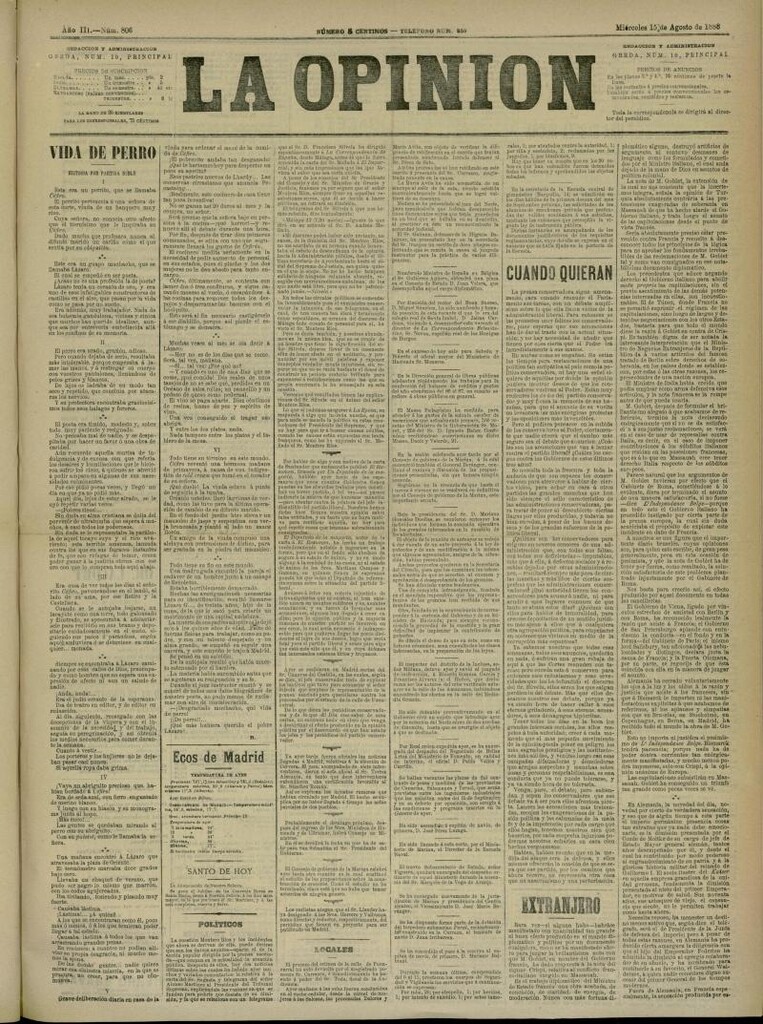 Miniatura de La Opinión del 15 de agosto de 1888, nº 806