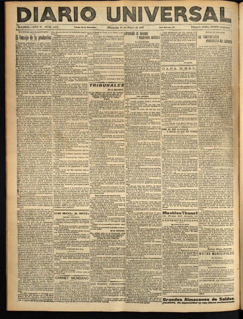 Miniatura de Diario Universal del 22 de mayo de 1907, edición de tarde