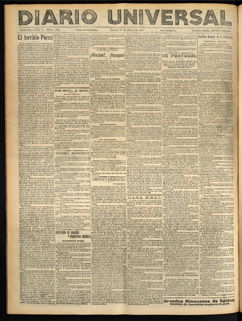 Miniatura de Diario Universal del 23 de mayo de 1907, edición de tarde