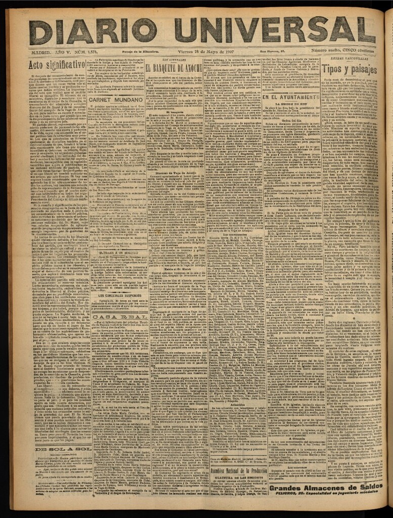 Miniatura de Diario Universal del 24 de mayo de 1907, edición de noche