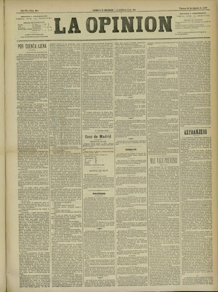 Miniatura de La Opinión del 24 de agosto de 1888, nº 814