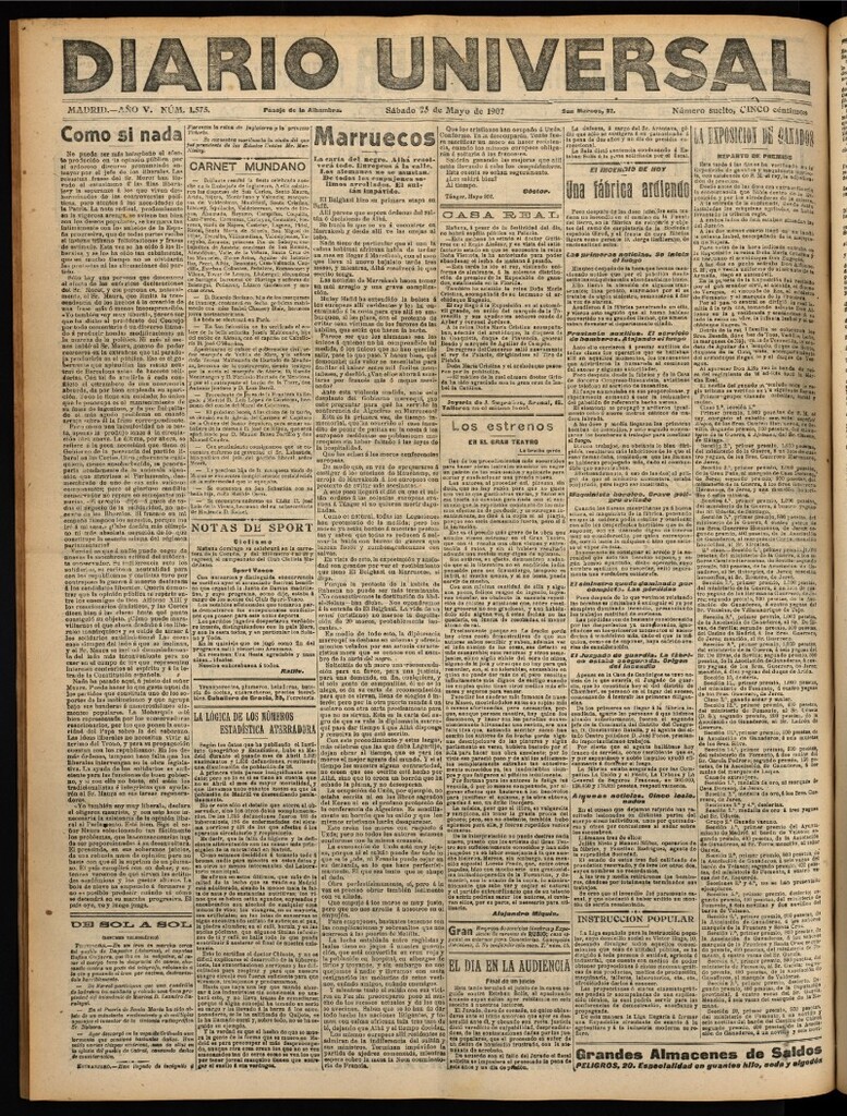 Miniatura de Diario Universal del 25 de mayo de 1907, edición de noche