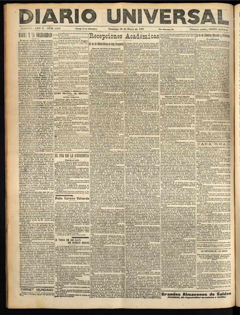 Miniatura de Diario Universal del 26 de mayo de 1907, edición de tarde