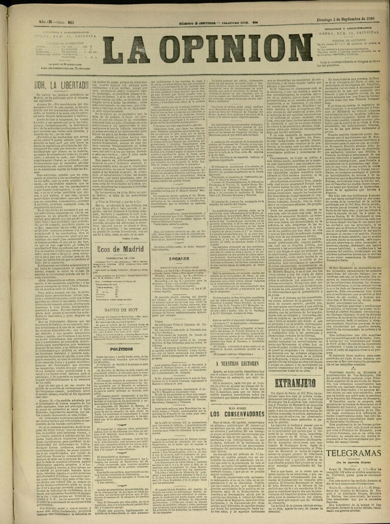 Miniatura de La Opinión del 2 de septiembre de 1888, nº 822
