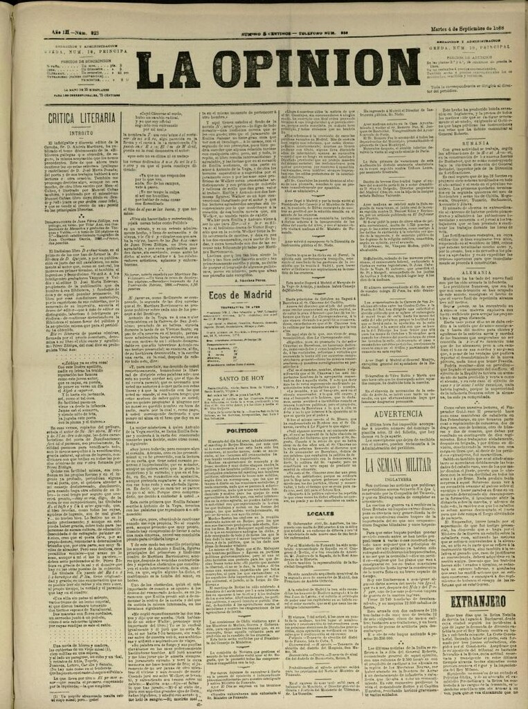 Miniatura de La Opinión del 4 de septiembre de 1888, nº 823