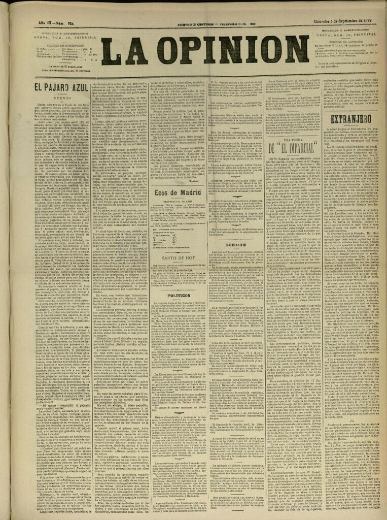 Miniatura de La Opinión del 5 de septiembre de 1888, nº 824