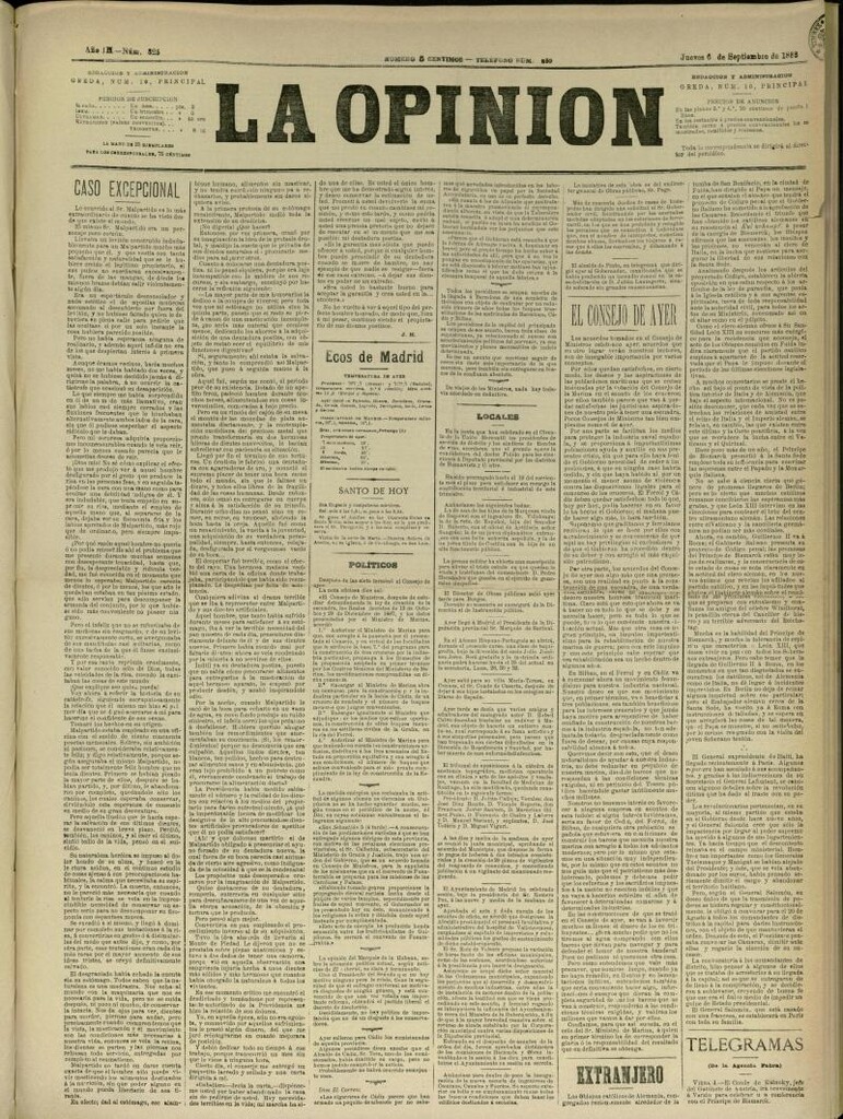 Miniatura de La Opinión del 6 de septiembre de 1888, nº 825