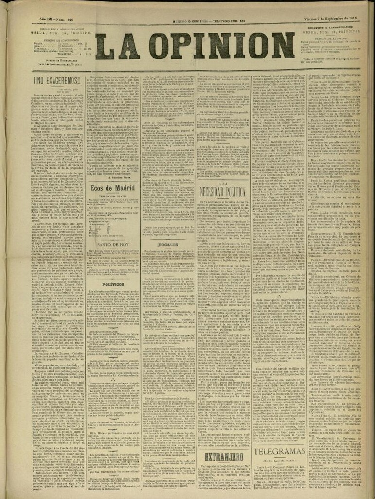 Miniatura de La Opinión del 7 de septiembre de 1888, nº 826