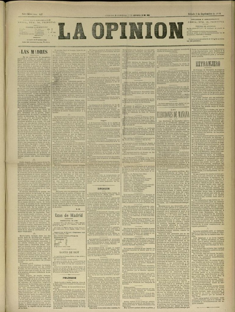 Miniatura de La Opinión del 8 de septiembre de 1888, nº 827
