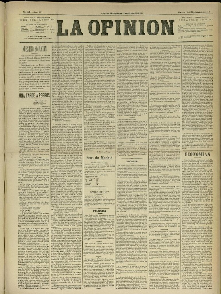 Miniatura de La Opinión del 14 de septiembre de 1888, nº 831