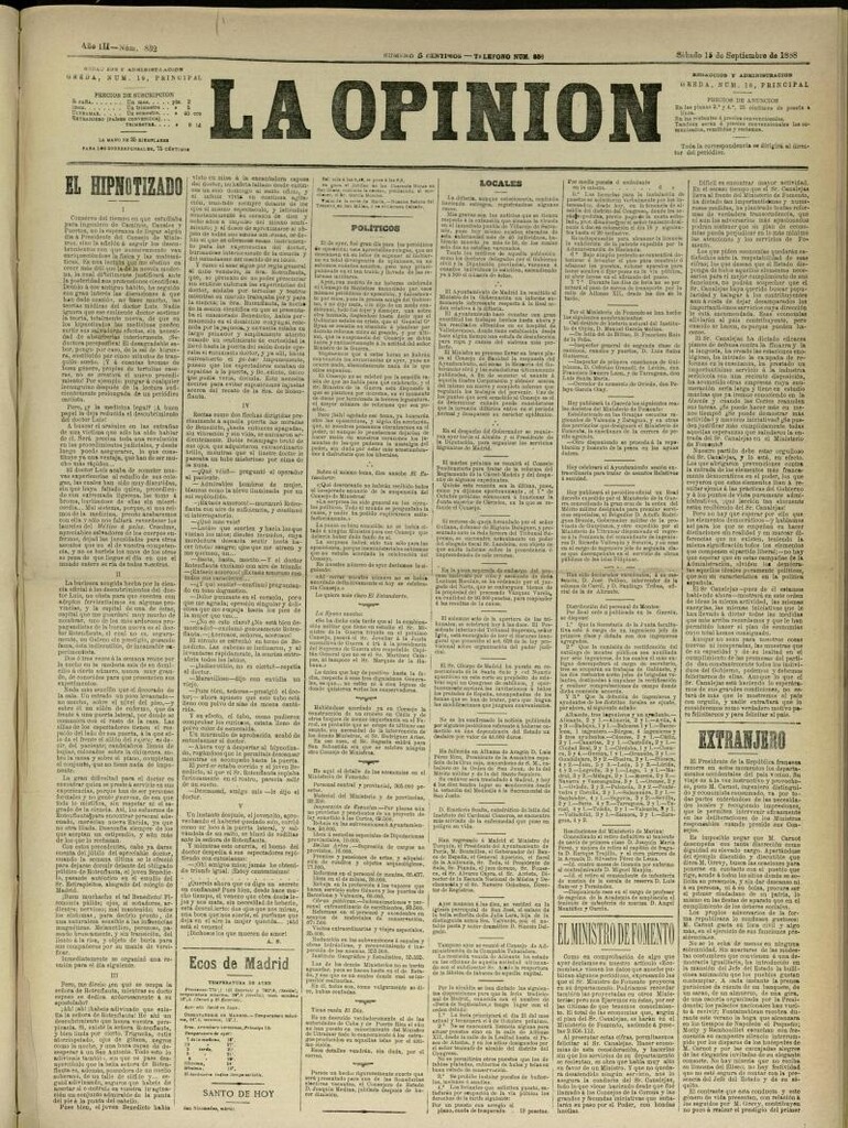 Miniatura de La Opinión del 15 de septiembre de 1888, nº 832