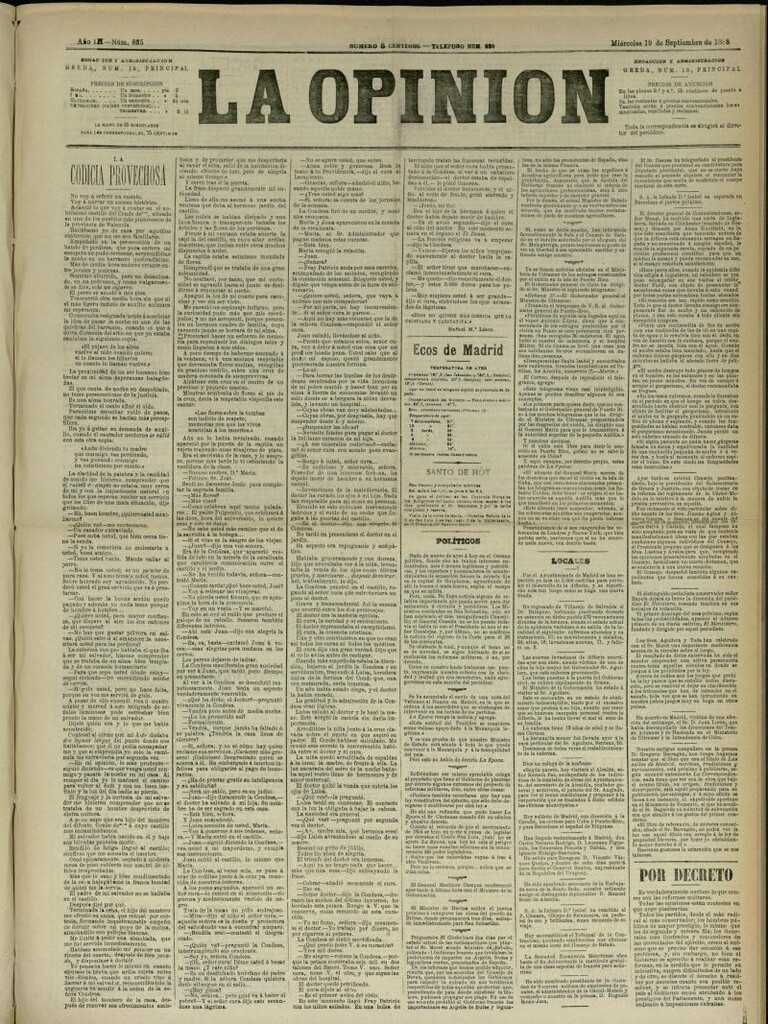 Miniatura de La Opinión del 19 de septiembre de 1888, nº 835