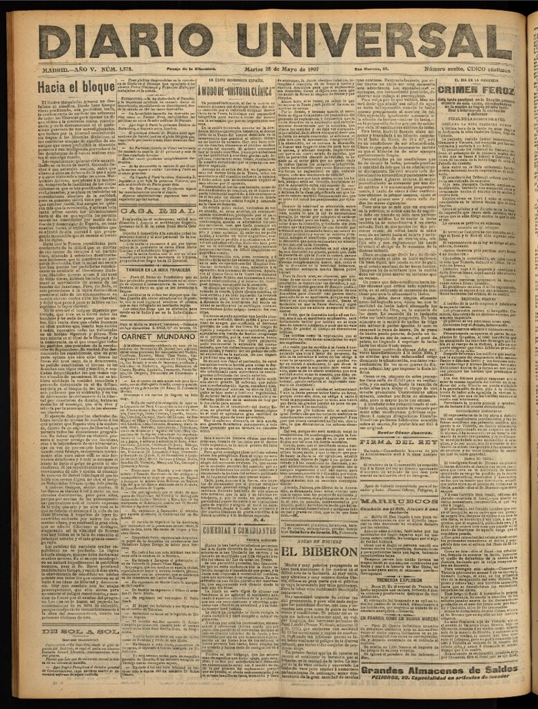 Miniatura de Diario Universal del 28 de mayo de 1907, edición de noche