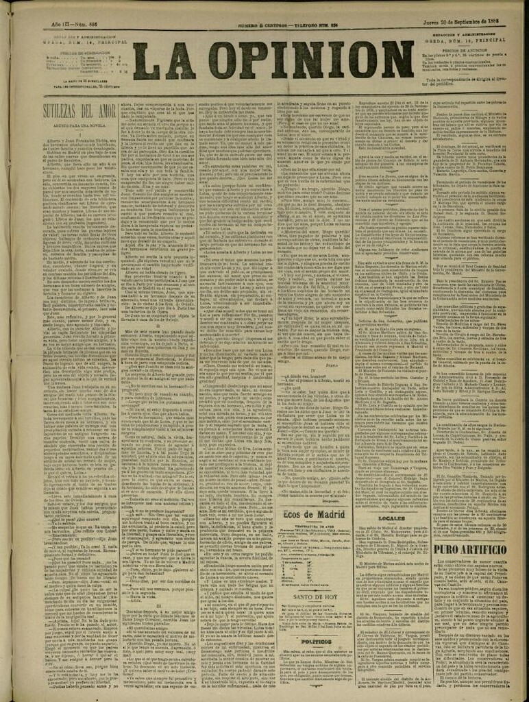 Miniatura de La Opinión del 20 de septiembre de 1888, nº 836