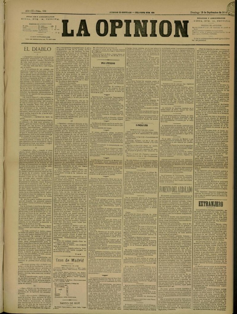 Miniatura de La Opinión del 23 de septiembre de 1888, nº 839