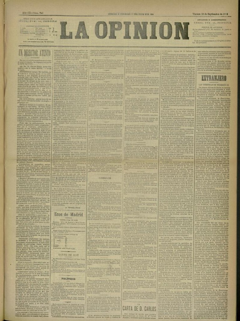 Miniatura de La Opinión del 28 de septiembre de 1888, nº 843