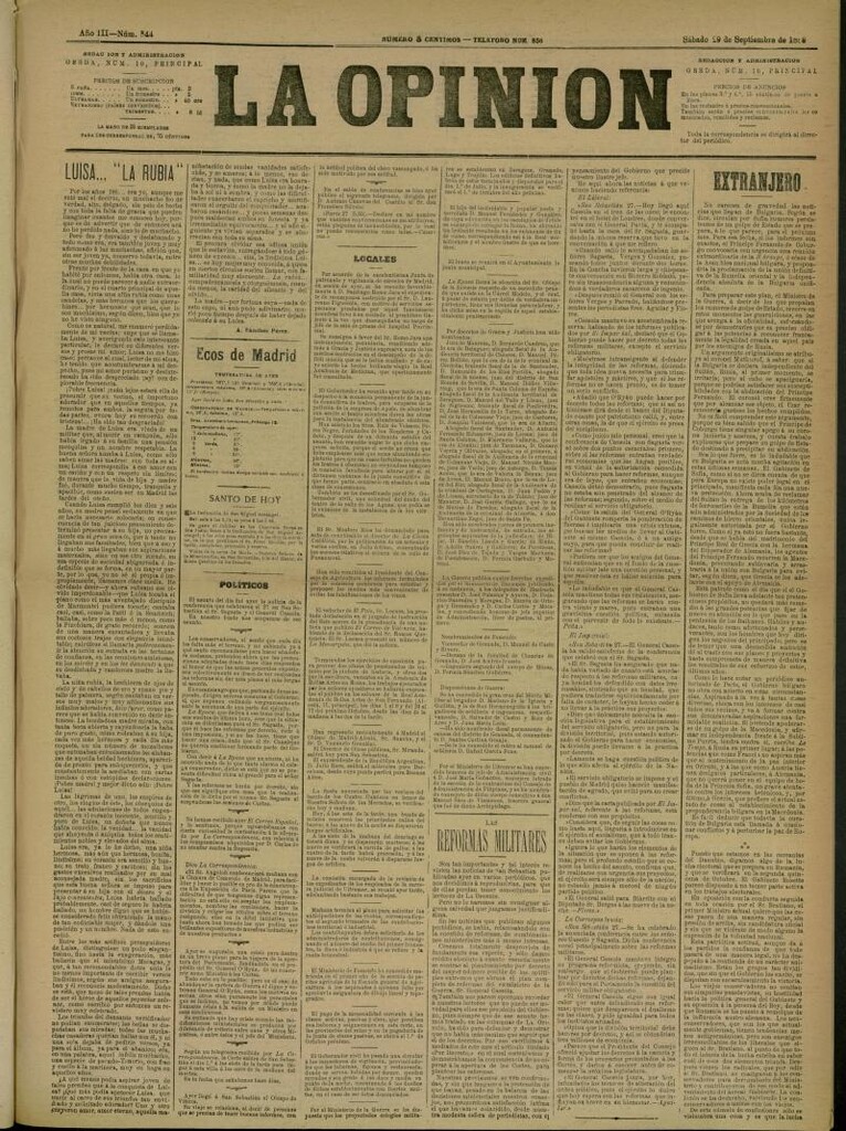 Miniatura de La Opinión del 29 de septiembre de 1888, nº 844