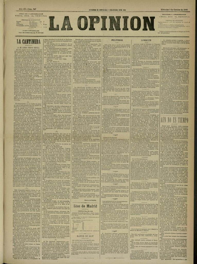 Miniatura de La Opinión del 3 de octubre de 1888, nº 847