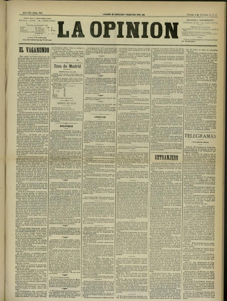 Miniatura de La Opinión del 4 de octubre de 1888, nº 848