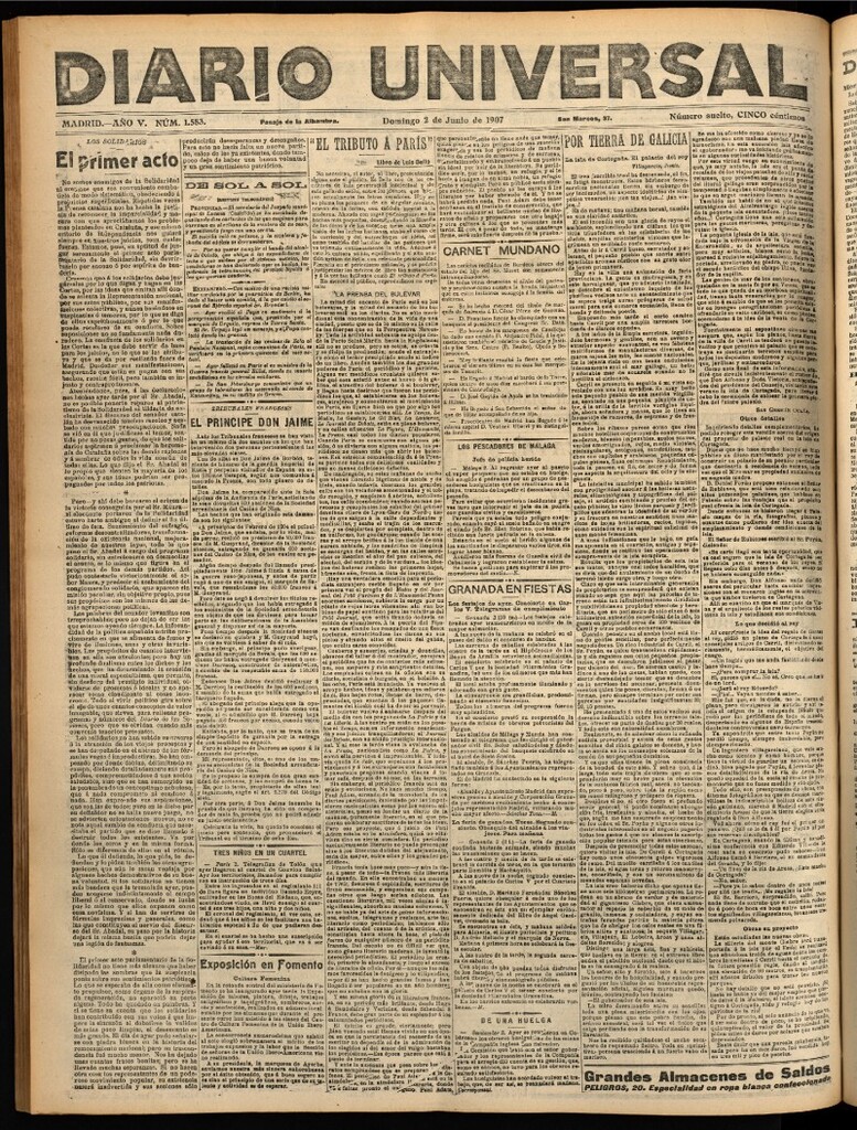 Miniatura de Diario Universal del 2 de junio de 1907, edición de noche