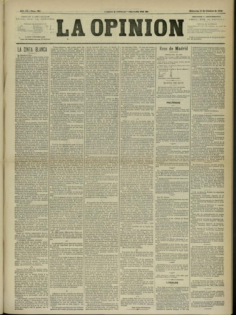 Miniatura de La Opinión del 10 de octubre de 1888, nº 853
