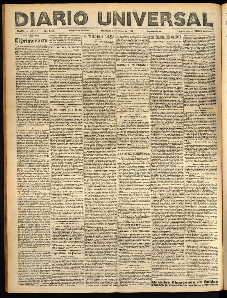Miniatura de Diario Universal del 2 de junio de 1907, edición de tarde