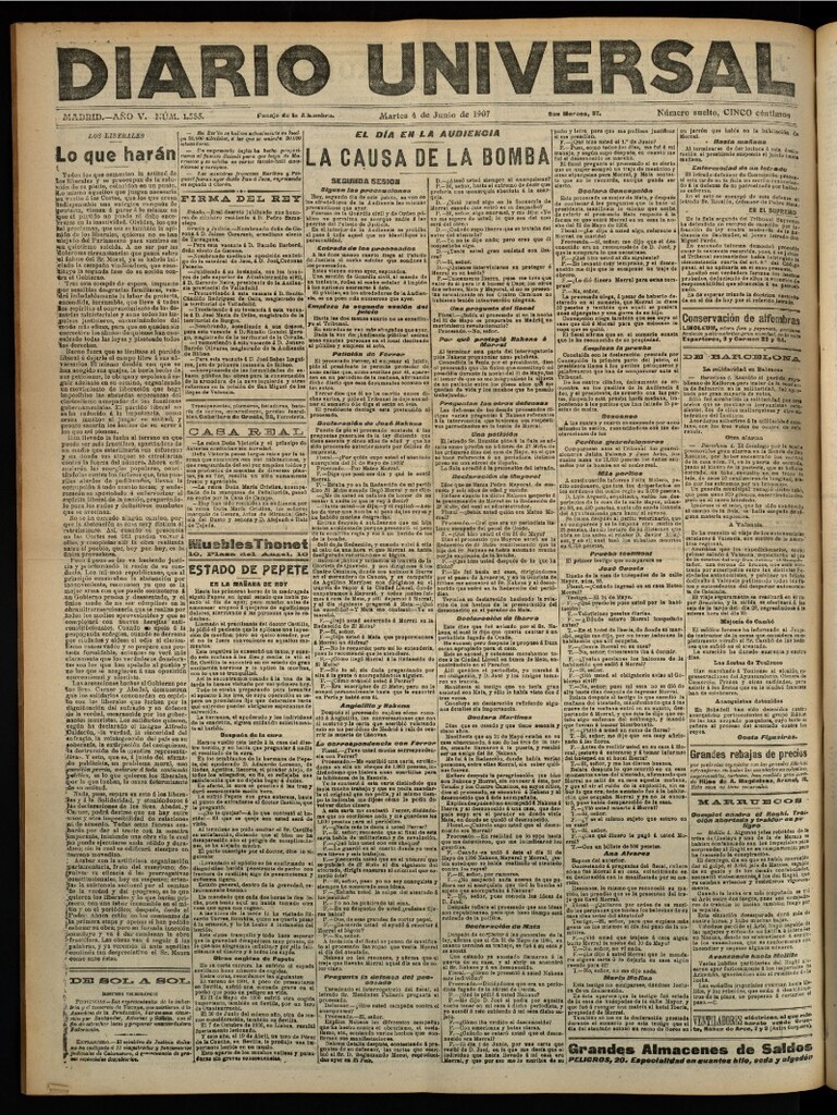 Miniatura de Diario Universal del 4 de junio de 1907, edición de noche