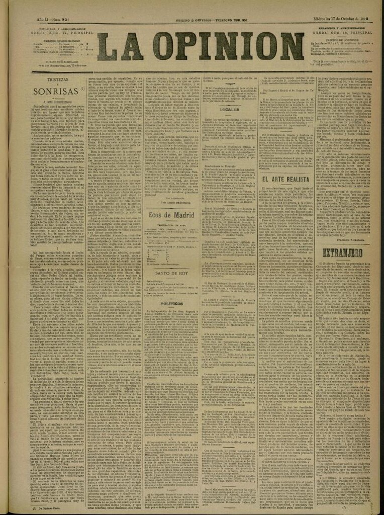 Miniatura de La Opinión del 17 de octubre de 1888, nº 858