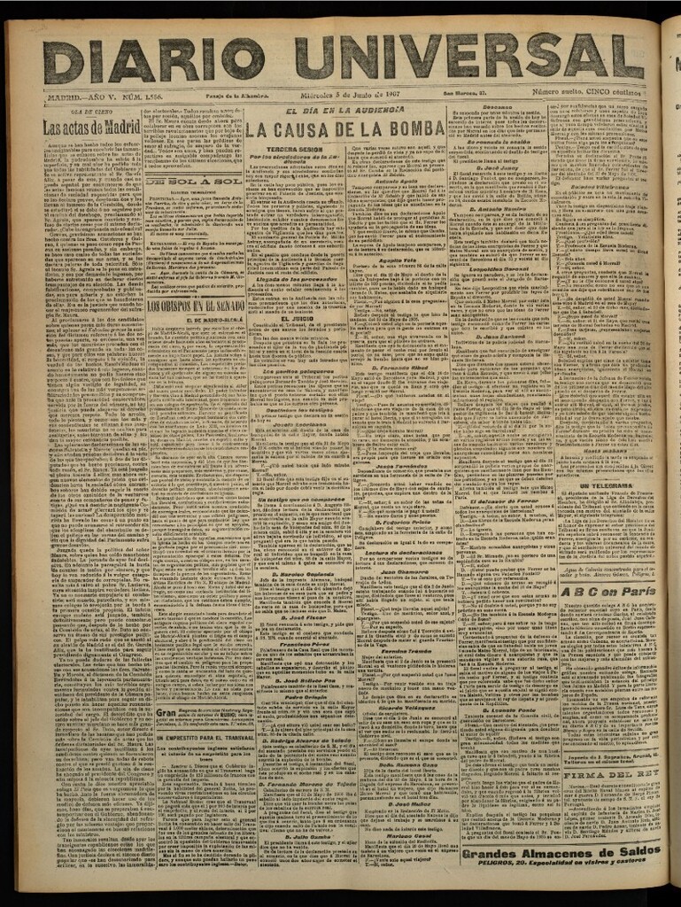 Miniatura de Diario Universal del 5 de junio de 1907, edición de noche
