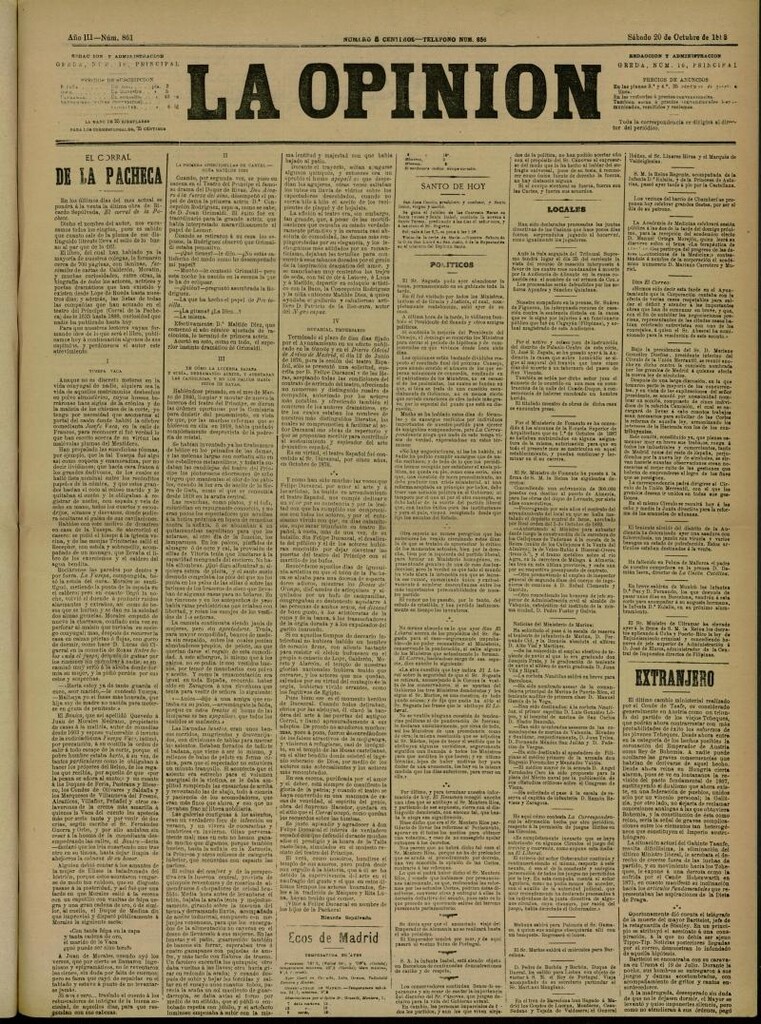 Miniatura de La Opinión del 20 de octubre de 1888, nº 861