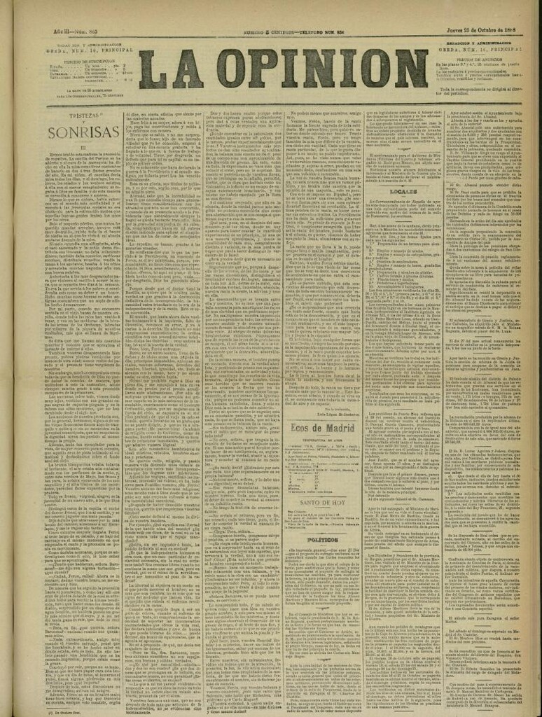 Miniatura de La Opinión del 25 de octubre de 1888, nº 865
