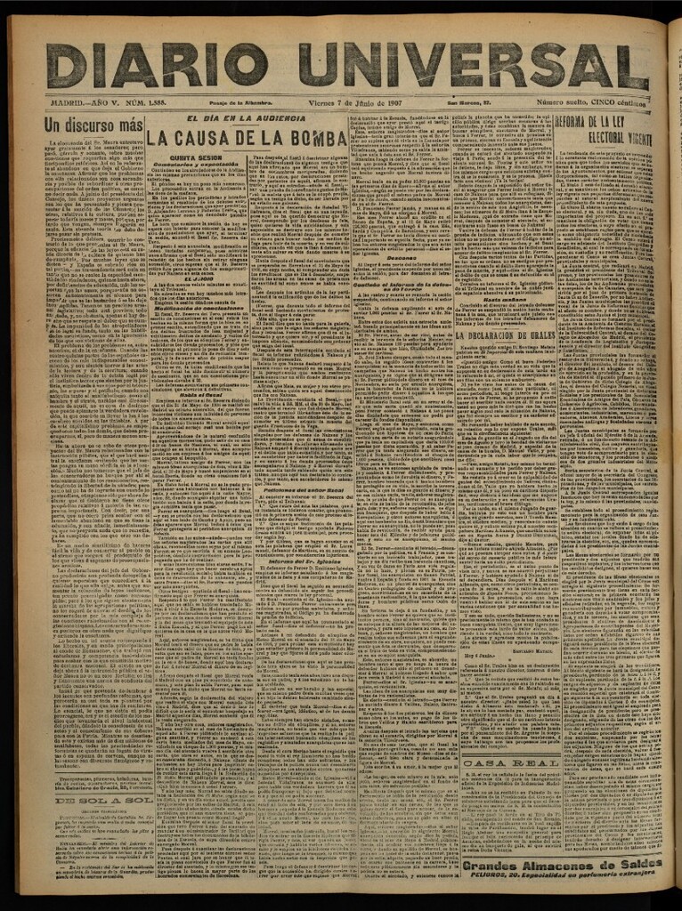 Miniatura de Diario Universal del 7 de junio de 1907, edición de noche