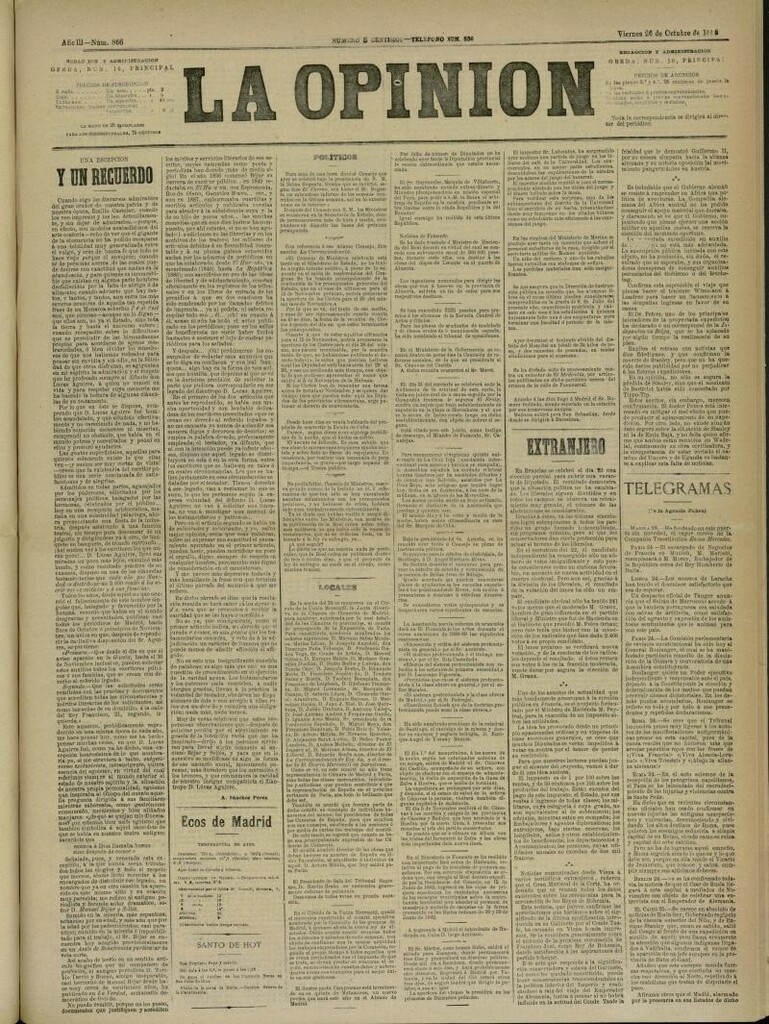 Miniatura de La Opinión del 26 de octubre de 1888, nº 866