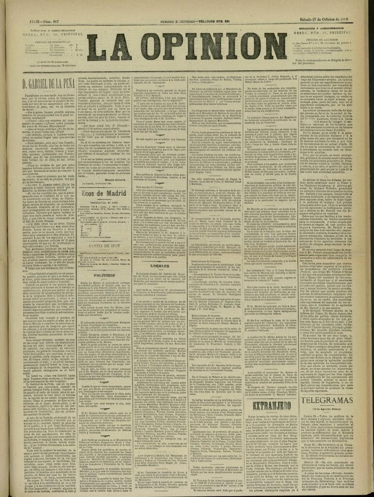 Miniatura de La Opinión del 27 de octubre de 1888, nº 867