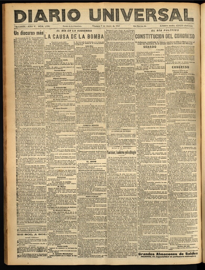 Miniatura de Diario Universal del 7 de junio de 1907, edición de tarde