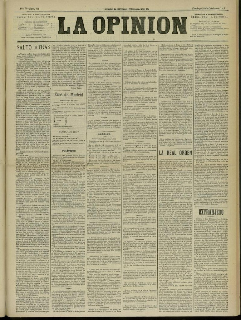 Miniatura de La Opinión del 28 de octubre de 1888, nº 868