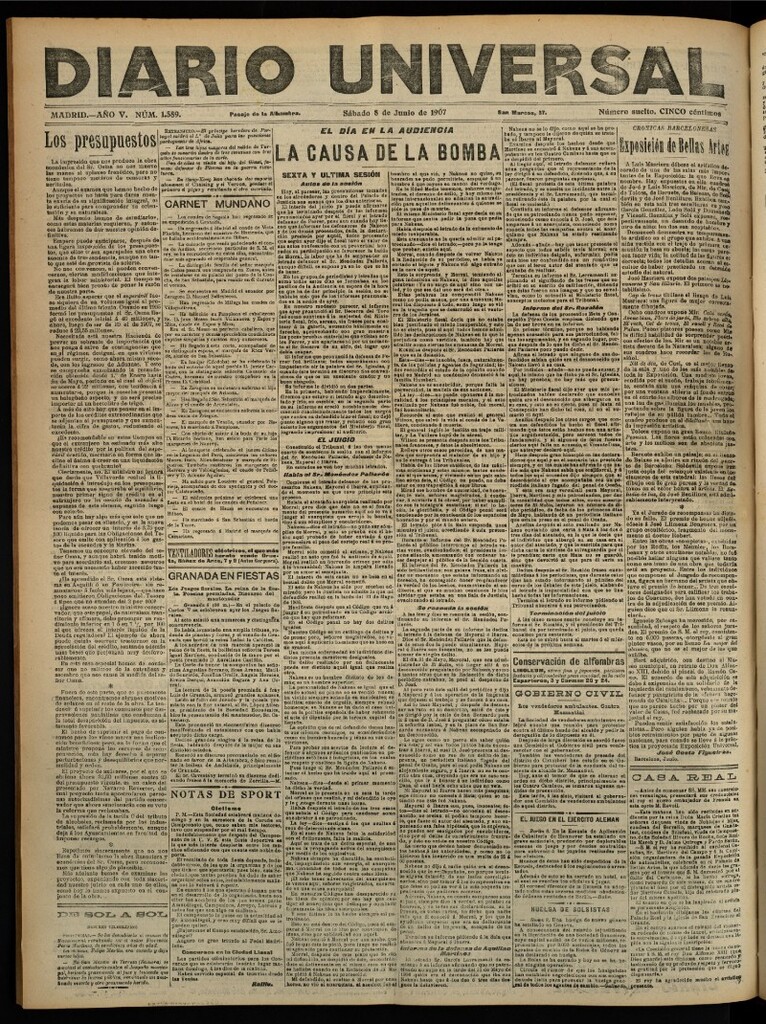 Miniatura de Diario Universal del 8 de junio de 1907, edición de noche